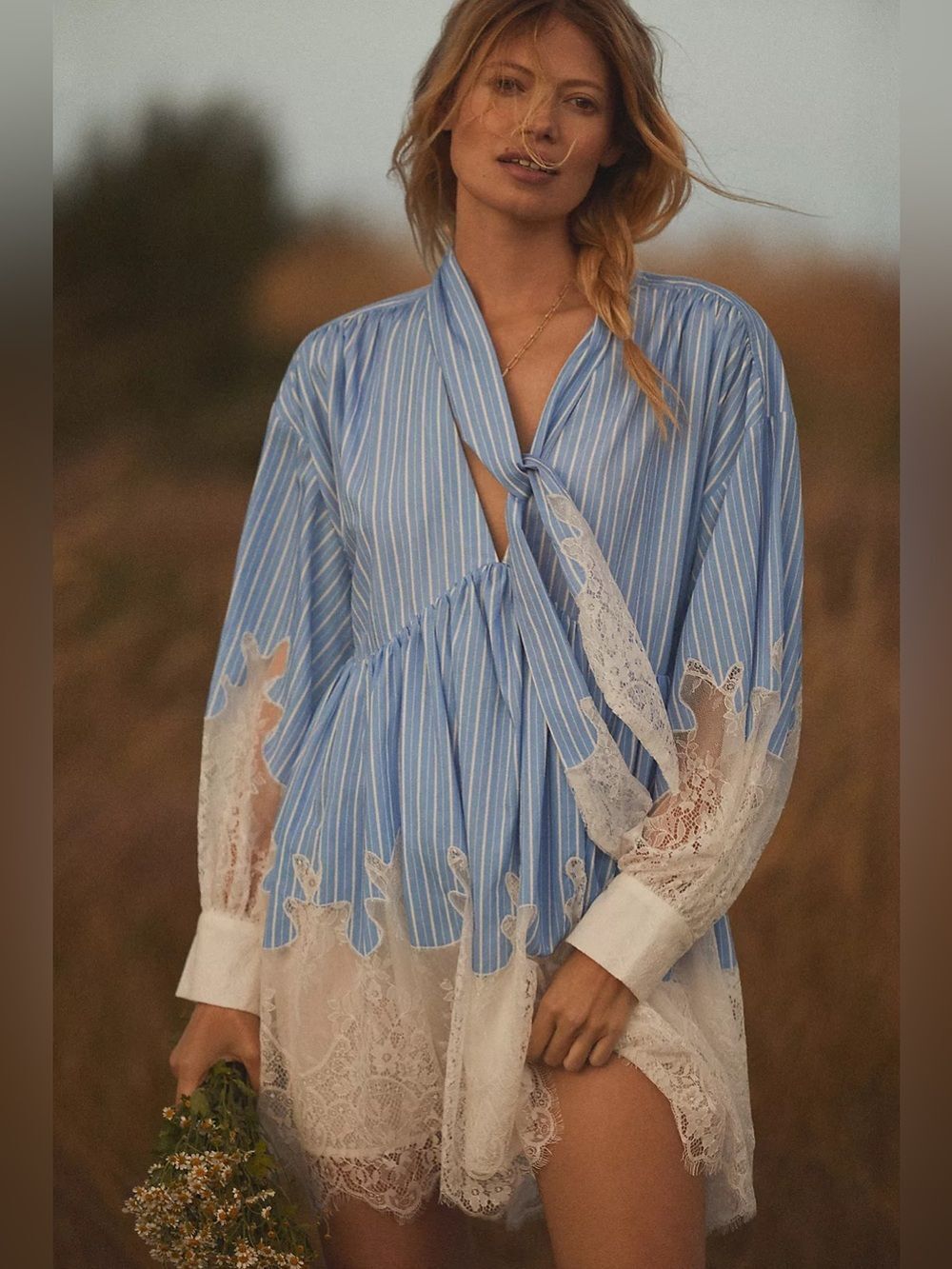 NWT Anthropologie Maeve V-Neck Lace Twofer Mini Shirt Dress $198 Size 6